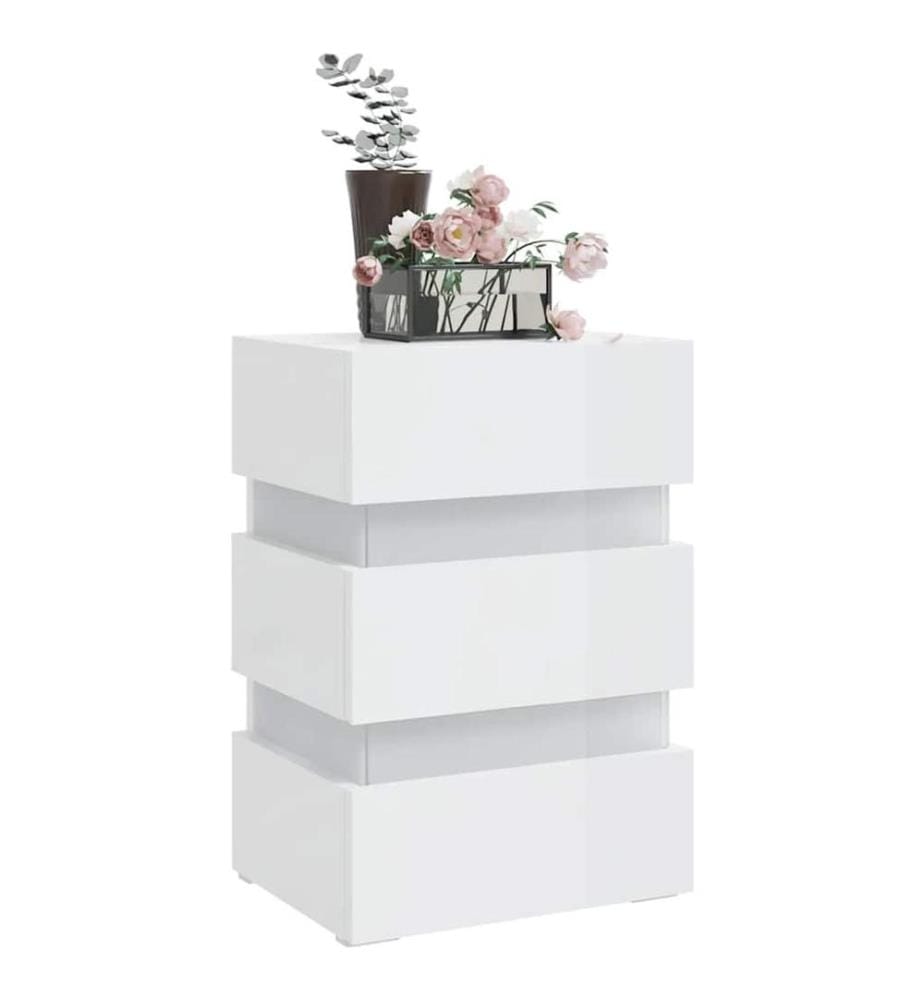 Table de chevet à LED blanc brillant 45x35x67 cm