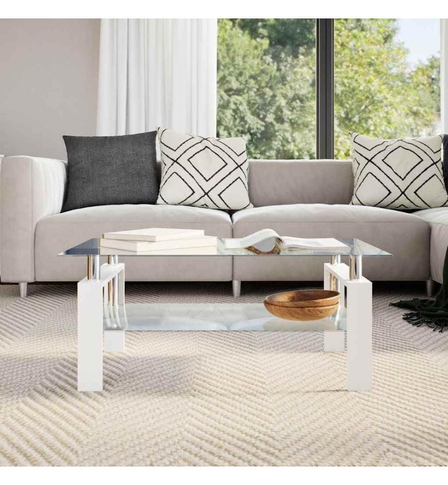 Couchtisch Weiss Transparent 95x55x40 cm Hartglas
