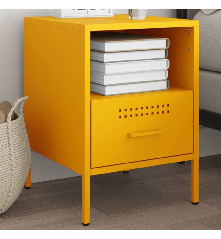Table de chevet jaune moutarde 36x39x50,5 cm acier