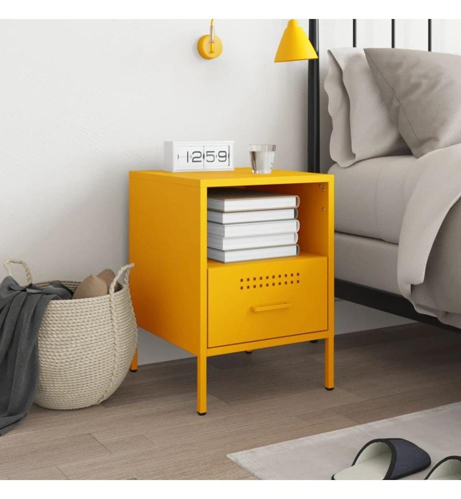 Table de chevet jaune moutarde 36x39x50,5 cm acier