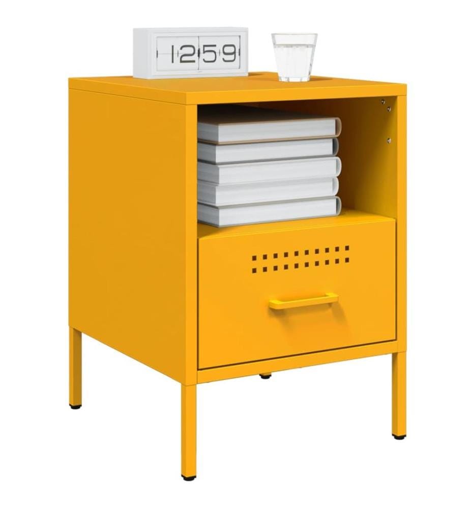 Table de chevet jaune moutarde 36x39x50,5 cm acier