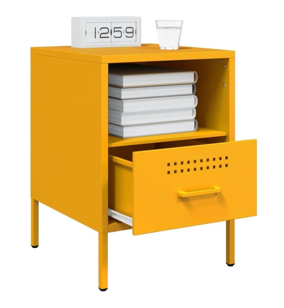 Table de chevet jaune moutarde 36x39x50,5 cm acier