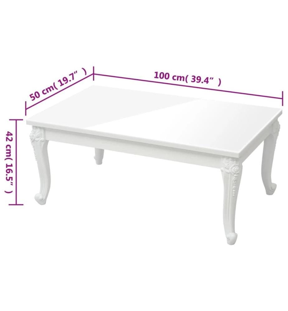 Table basse blanc brillant 100x50x42 cm bois d'ingénierie