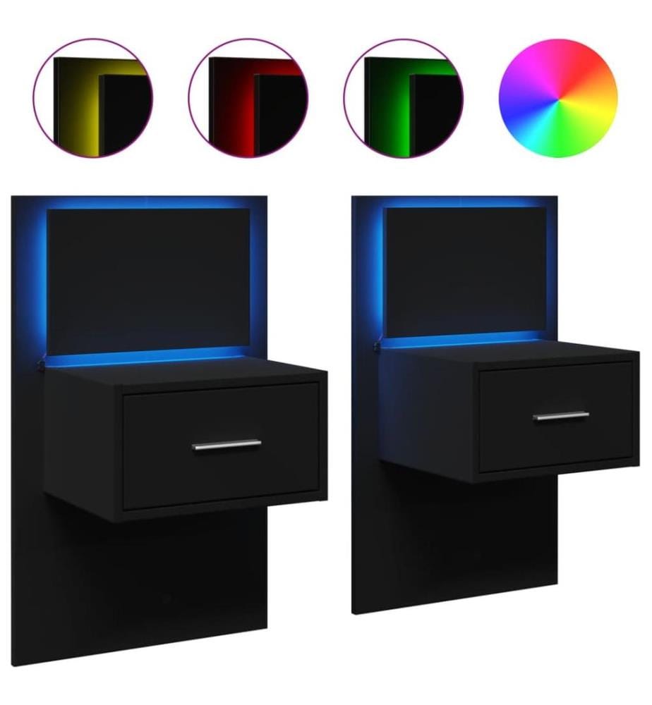 Wand-Nachttische mit LED-Leuchten 2 Stk. Schwarz