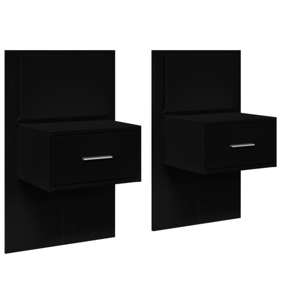 Wand-Nachttische mit LED-Leuchten 2 Stk. Schwarz