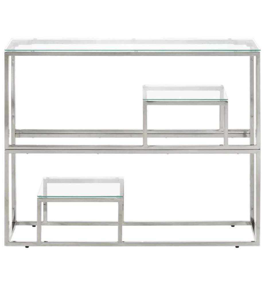 Table console argenté acier inoxydable et verre trempé