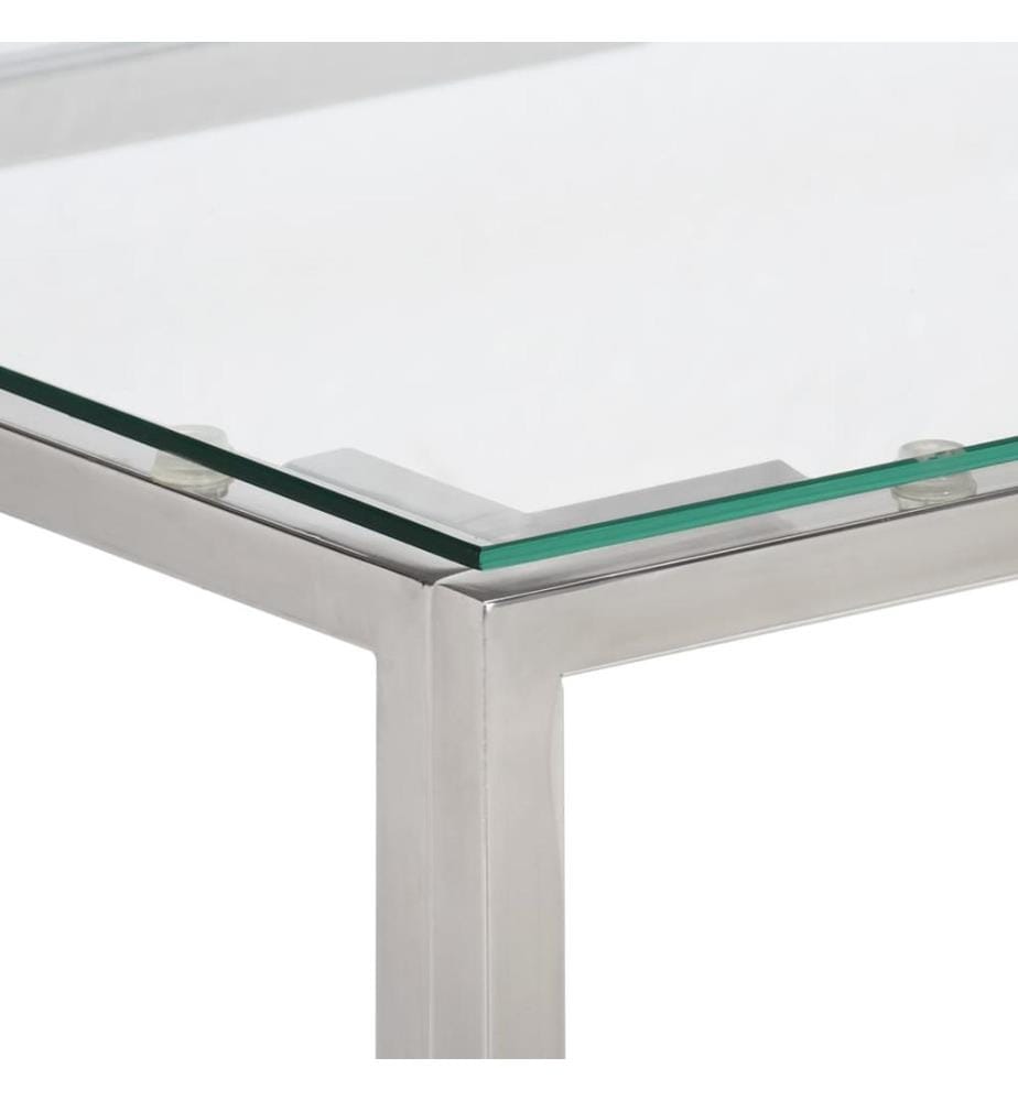 Table console argenté acier inoxydable et verre trempé
