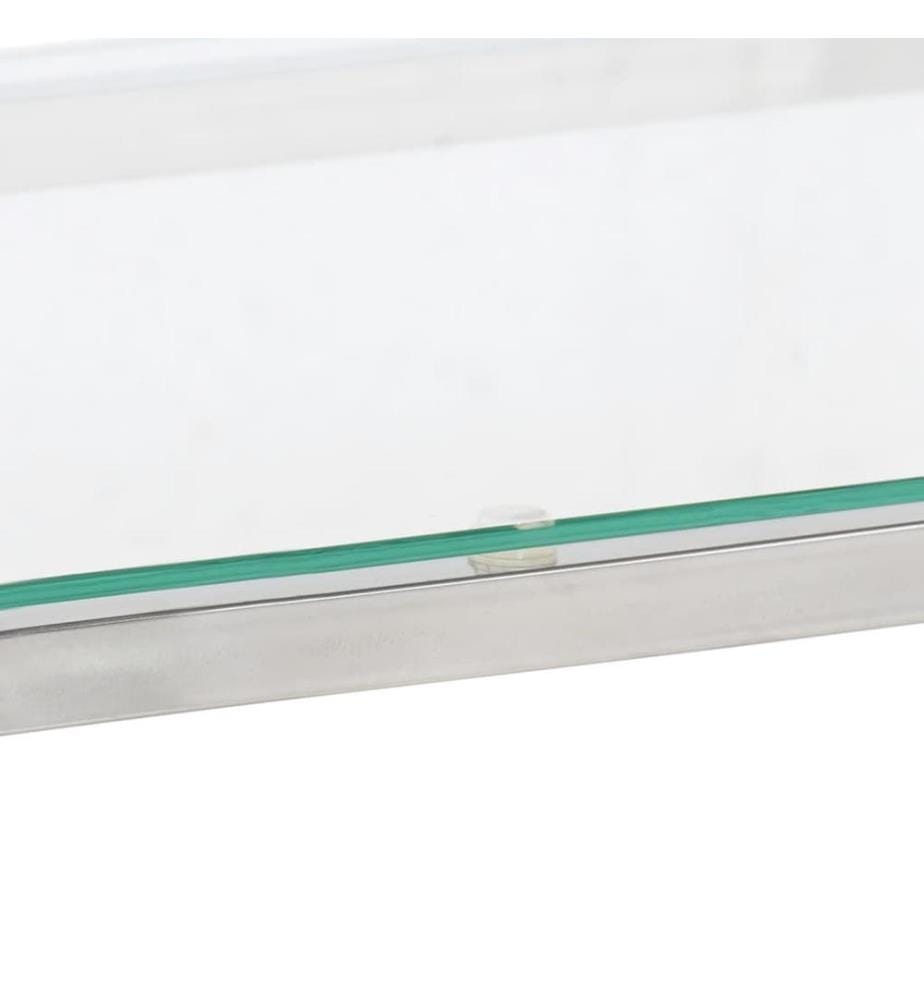 Table console argenté acier inoxydable et verre trempé