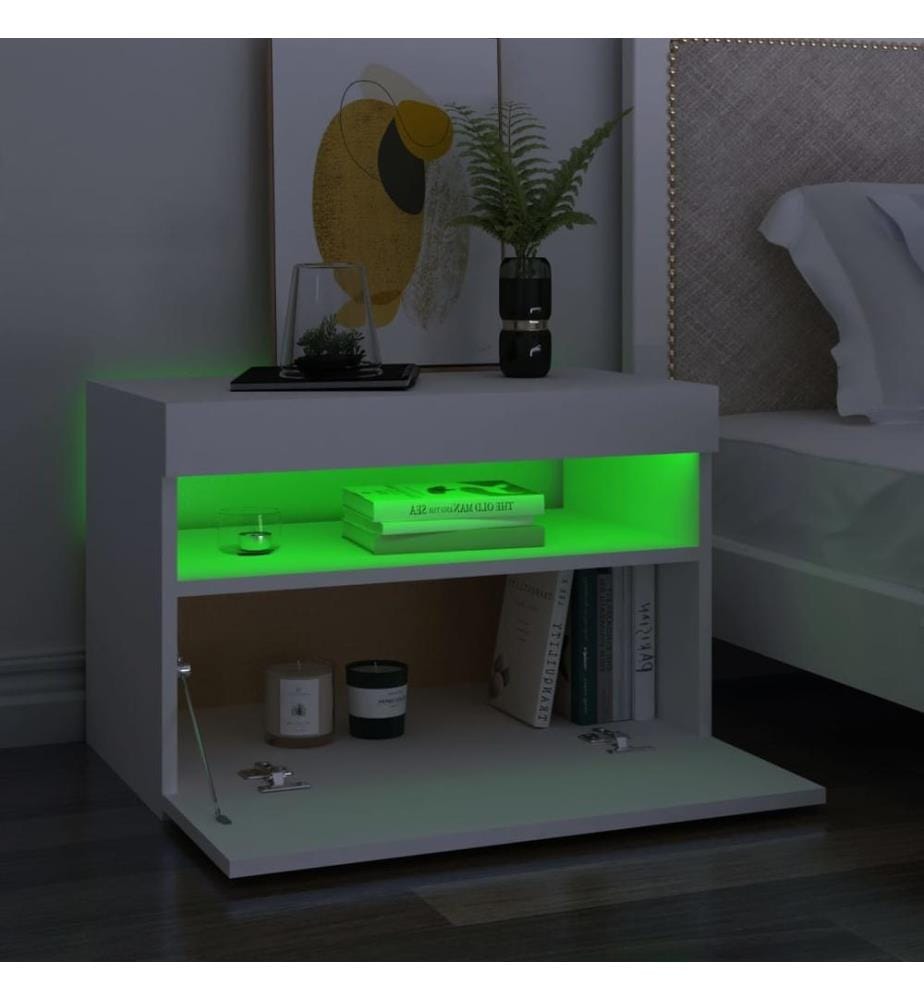Nachttisch mit LED-Leuchten Weiss 60x35x40 cm Holzwerkstoff