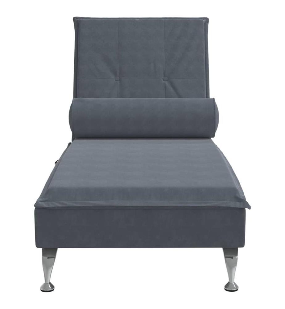 Massage-Chaiselongue mit Nackenrolle Dunkelgrau Samt