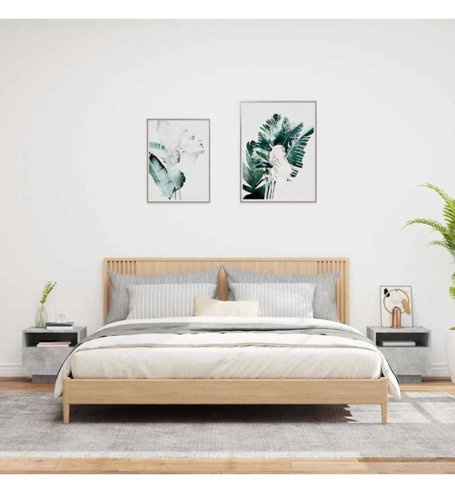 Nachttische mit LED-Leuchten 2 Stk. Betongrau 40x39x37 cm