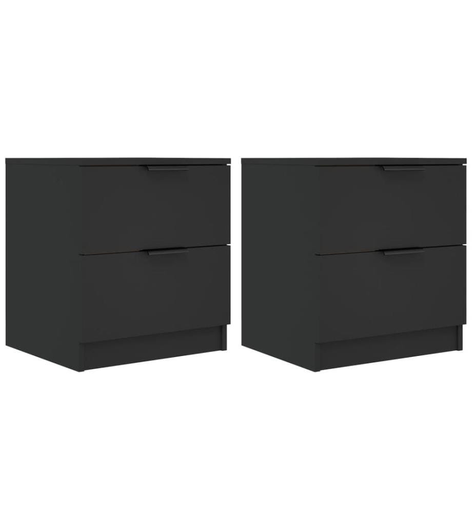 Tables de chevet 2 pcs Noir Bois d'ingénierie