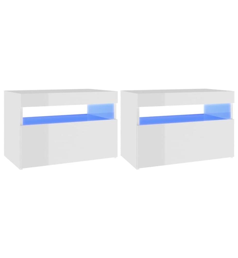 Nachttische mit LED-Leuchten 2 Stk. Hochglanz-Weiss 60x35x40cm