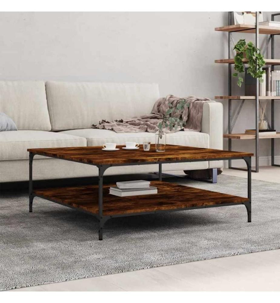 Table basse chêne fumé 100x100x40 cm bois d'ingénierie