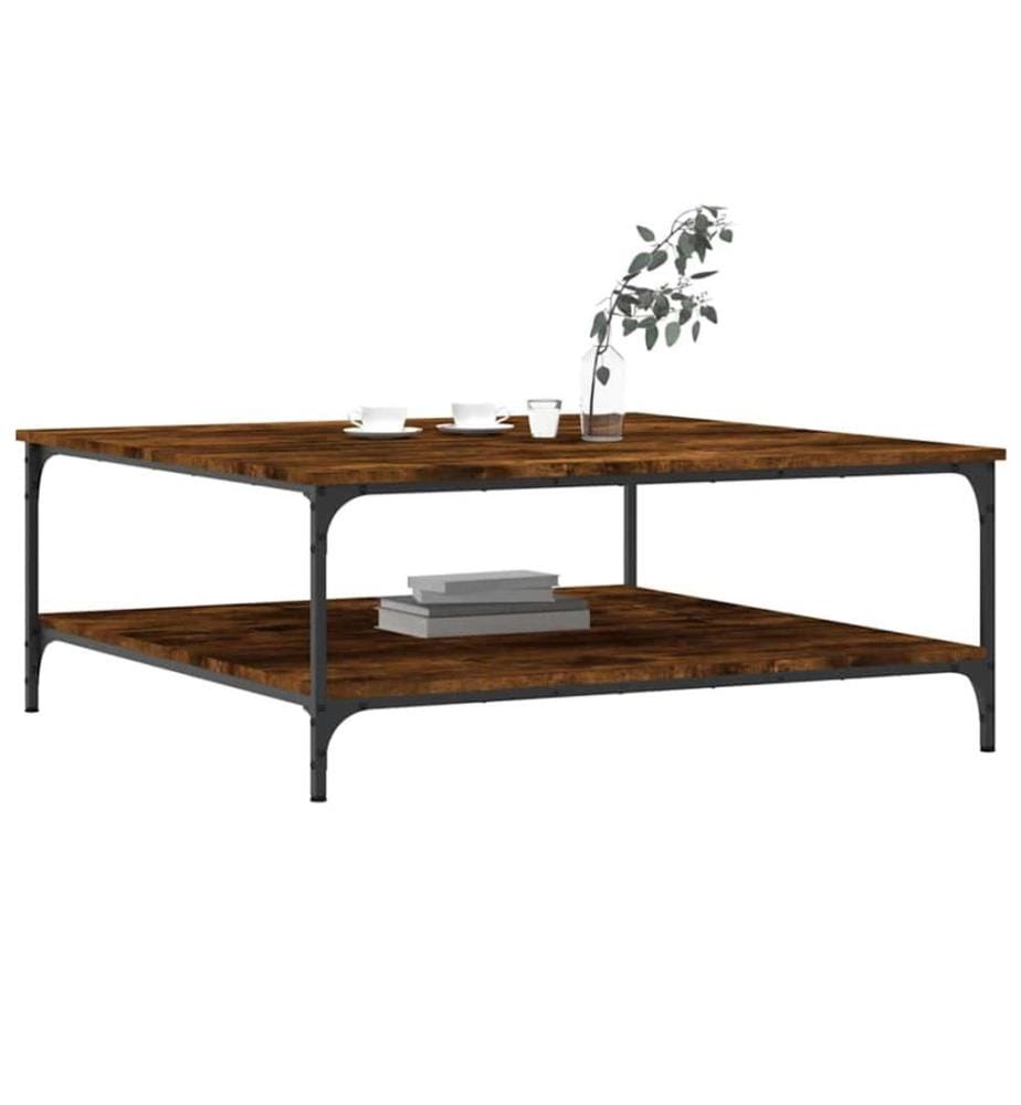 Table basse chêne fumé 100x100x40 cm bois d'ingénierie