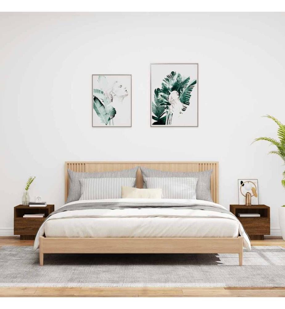 Nachttische mit LED-Leuchten 2 Stk. Braun Eiche 40x39x37 cm