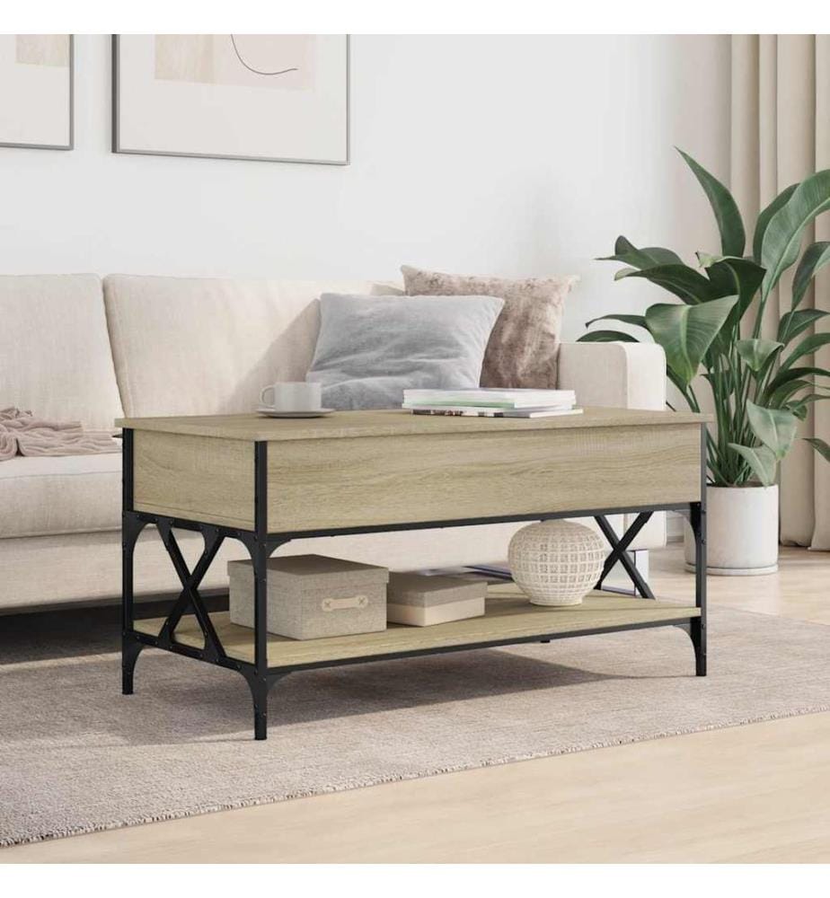 Table basse chêne sonoma 100x50x50cm bois d'ingénierie et métal