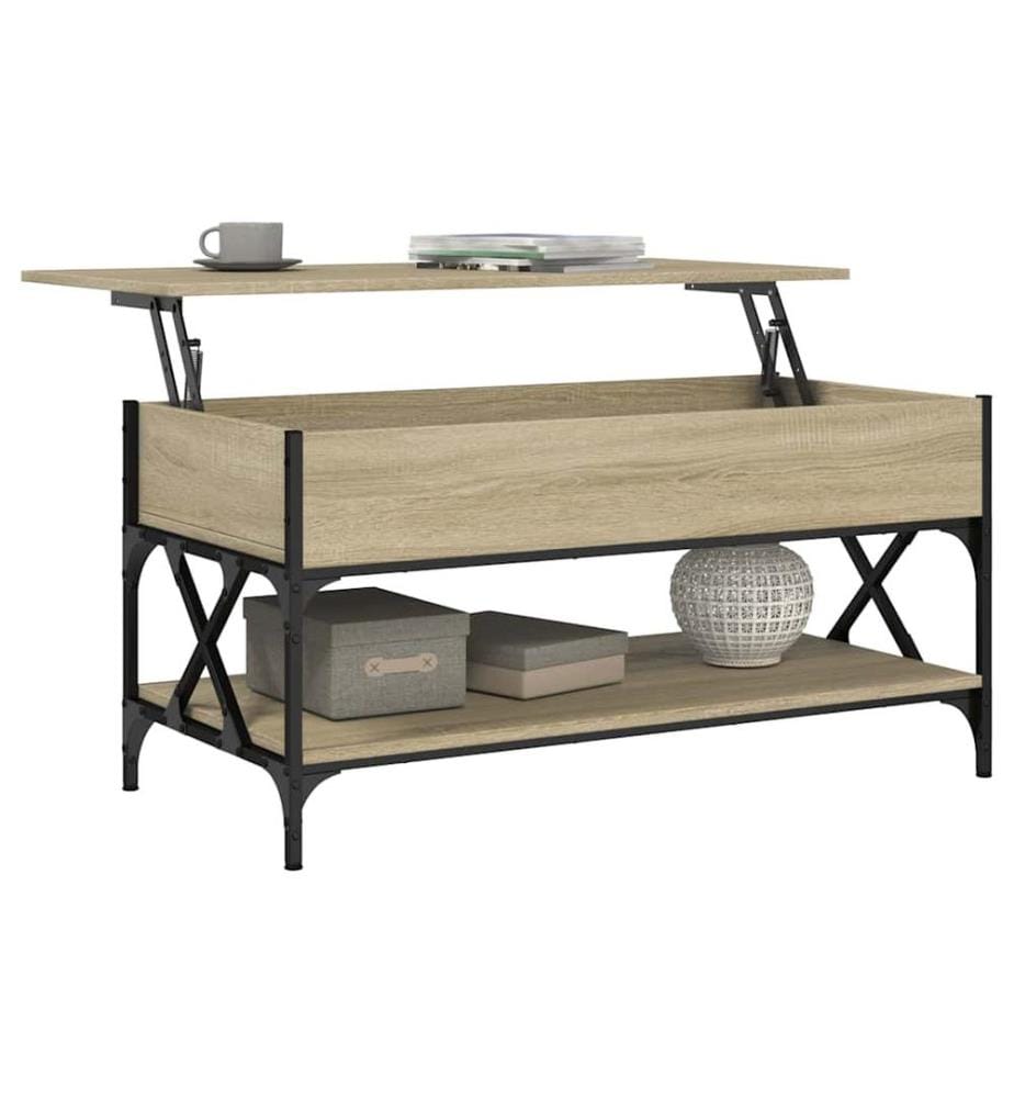 Table basse chêne sonoma 100x50x50cm bois d'ingénierie et métal