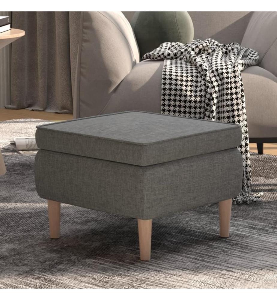 Hocker mit Holzbeinen Hellgrau Stoff
