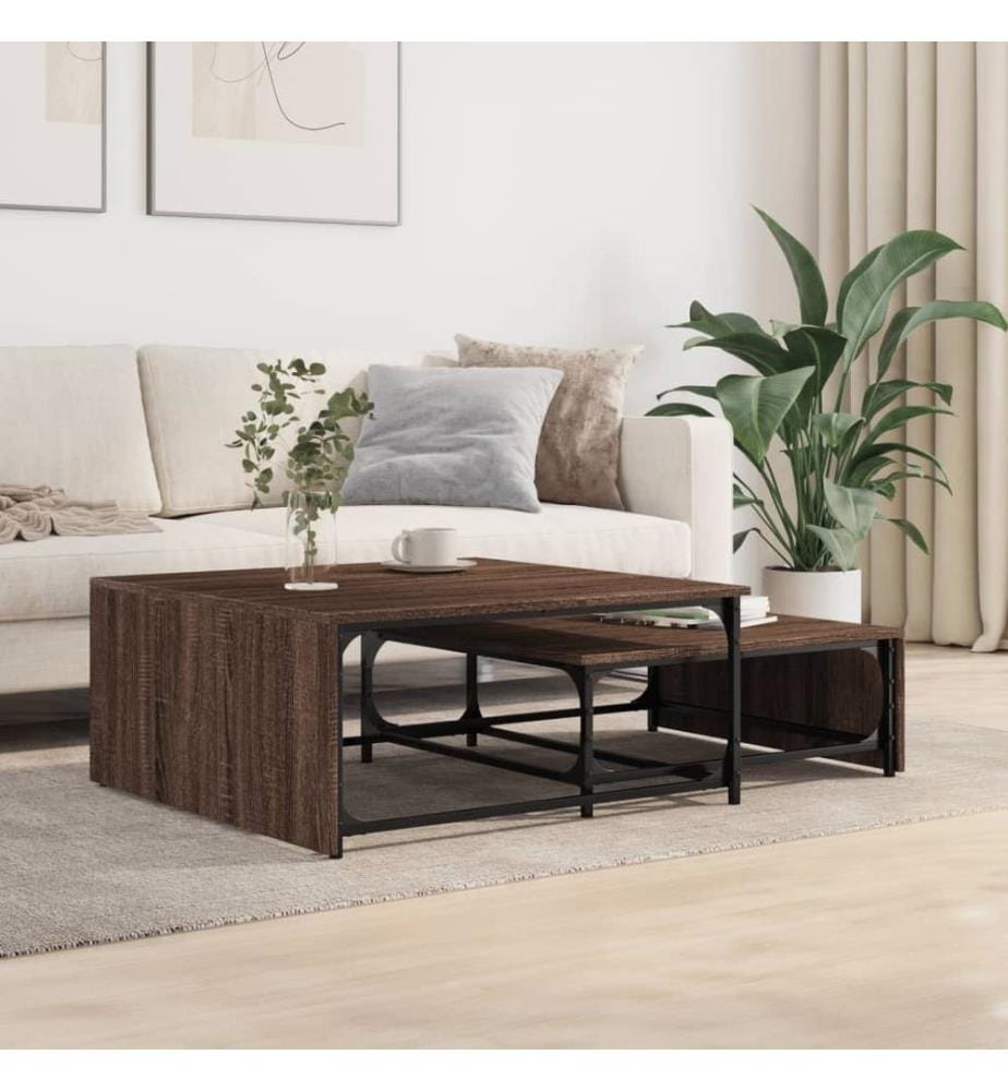 Tables basses gigognes 2 pcs chêne marron bois ingénierie métal
