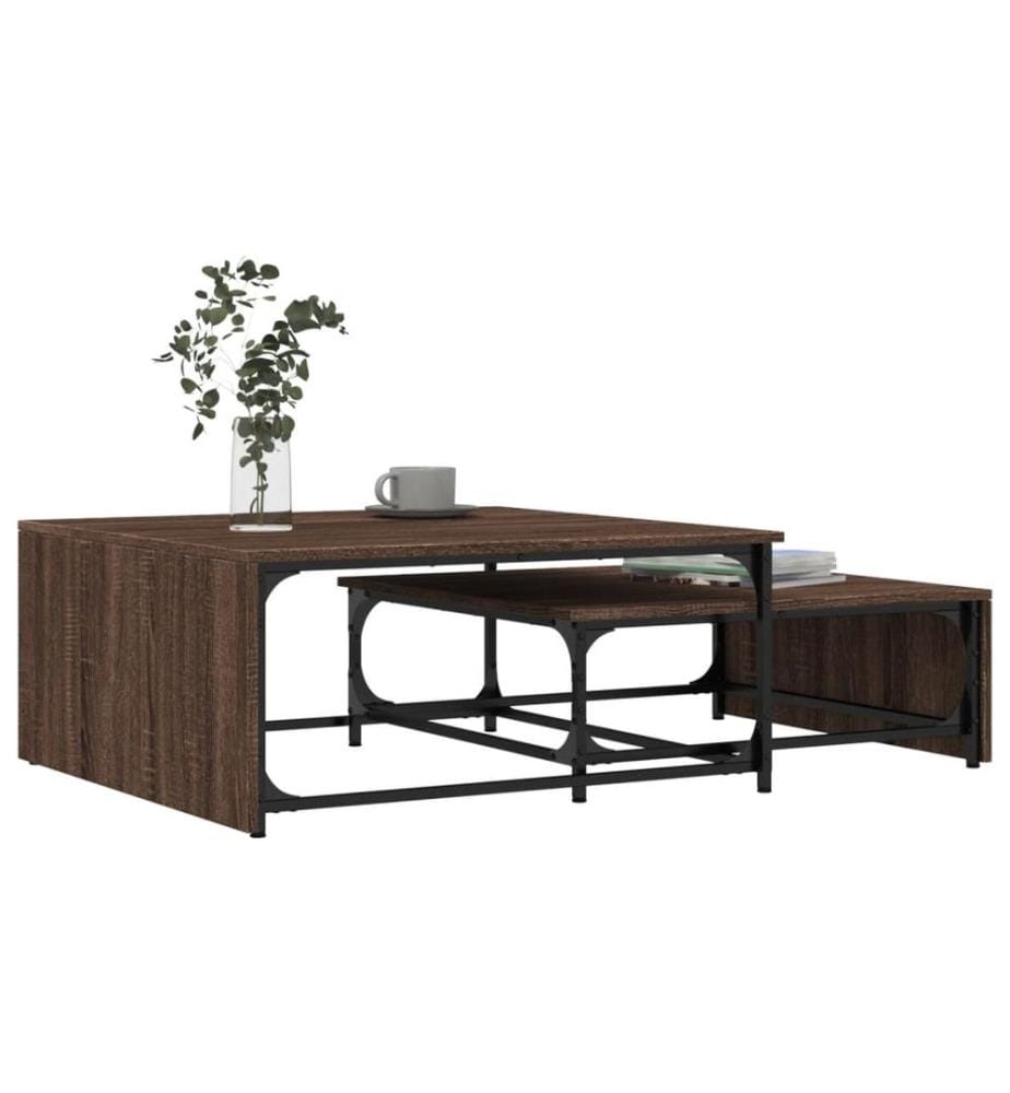 Tables basses gigognes 2 pcs chêne marron bois ingénierie métal