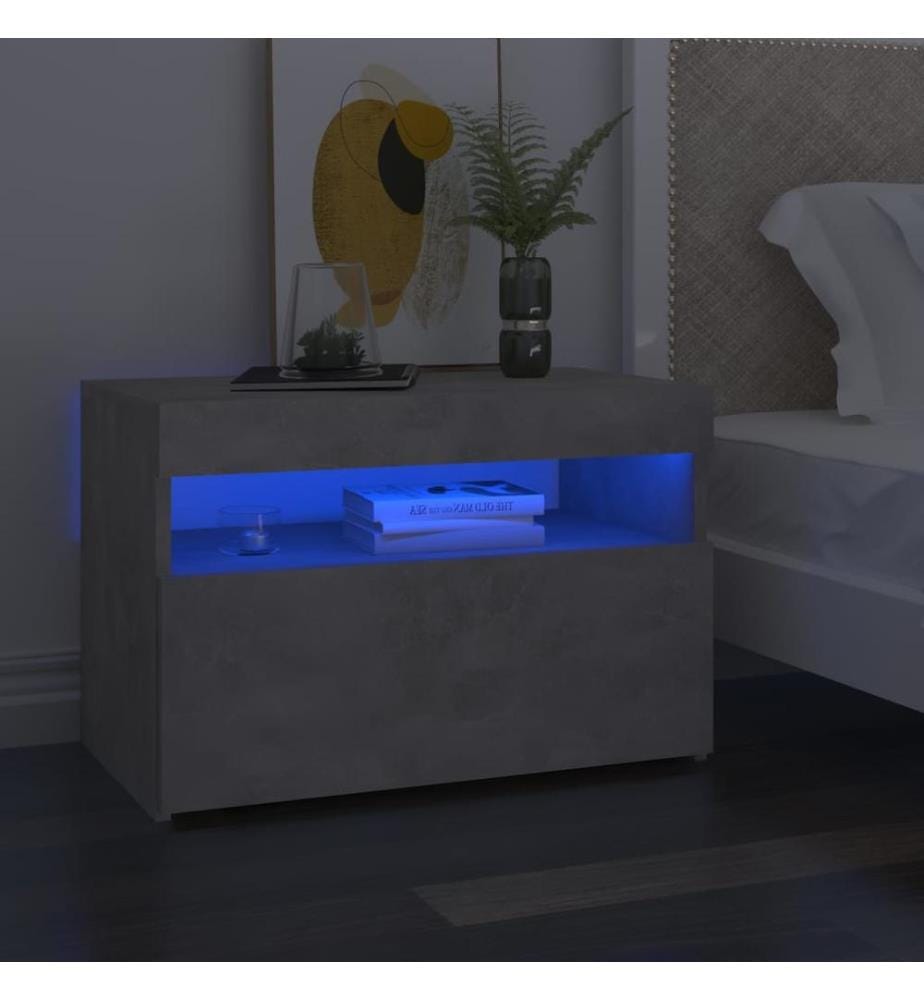 Nachttische mit LED-Leuchten 2 Stk. Betongrau 60x35x40 cm