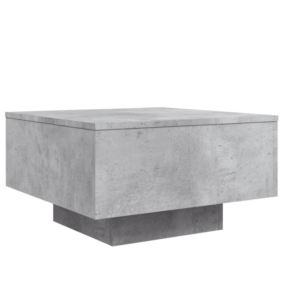 Table basse avec lumières LED gris béton 55x55x31 cm
