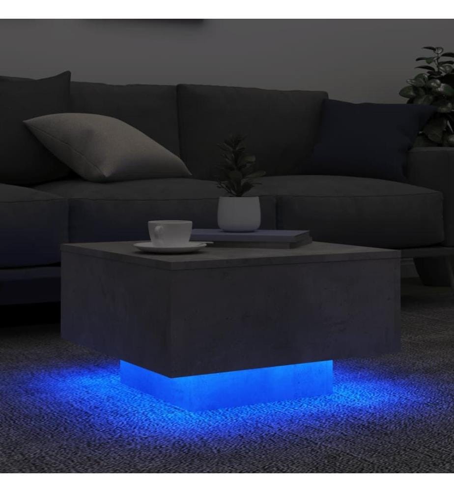 Table basse avec lumières LED gris béton 55x55x31 cm