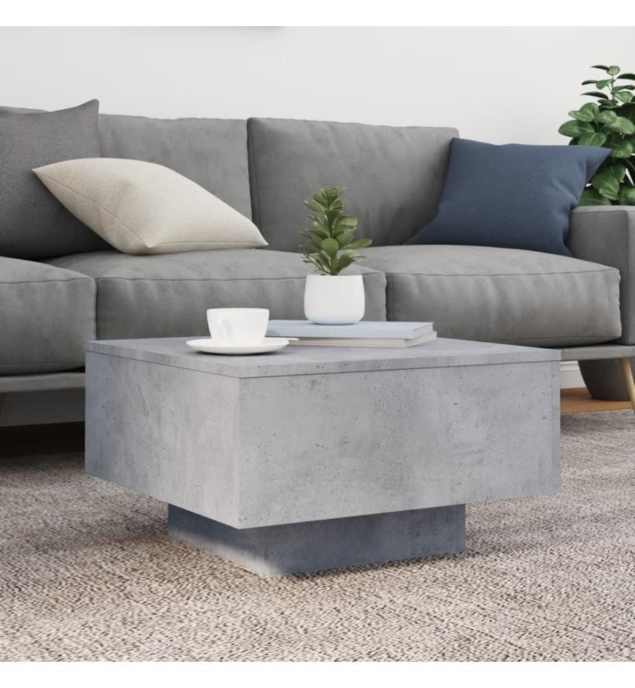 Table basse avec lumières LED gris béton 55x55x31 cm