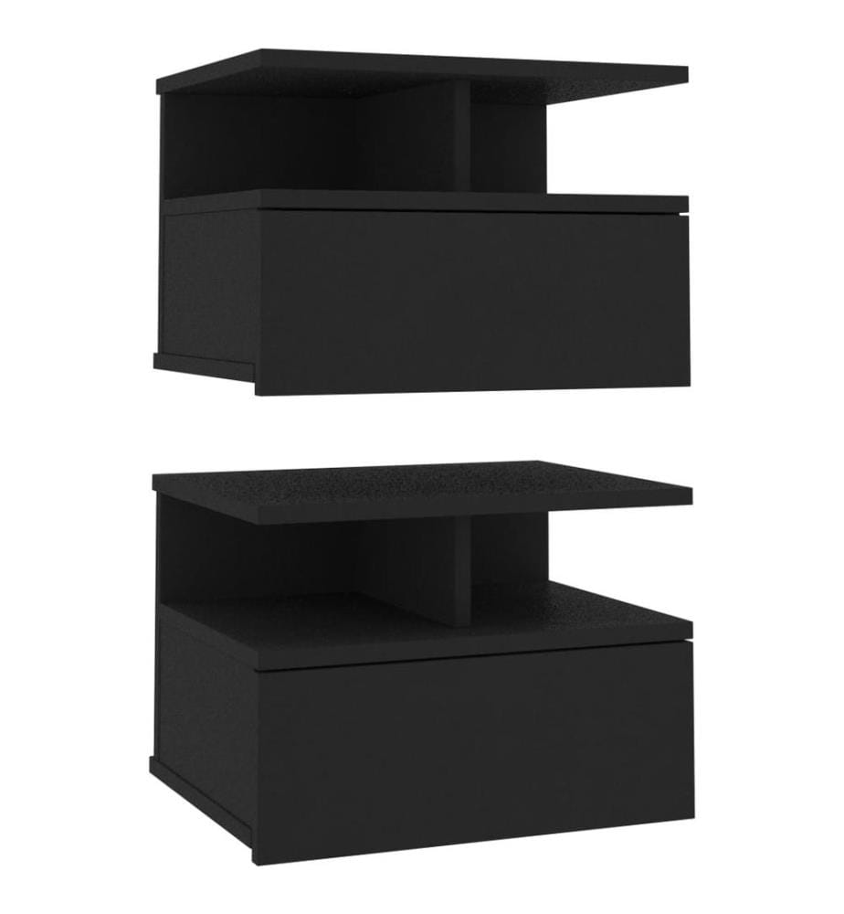 Tables de chevet flottantes 2 pcs Noir Bois d'ingénierie