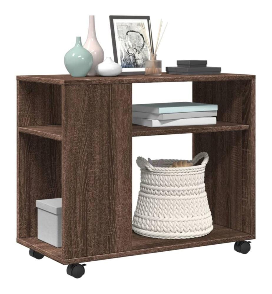 Table d'appoint avec roues chêne marron bois d'ingénierie