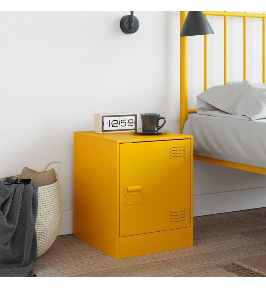 Table de chevet jaune moutarde 34,5x39x44 cm acier