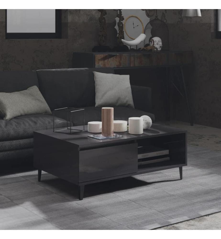 Table basse gris brillant 90x60x35 cm bois d'ingénierie