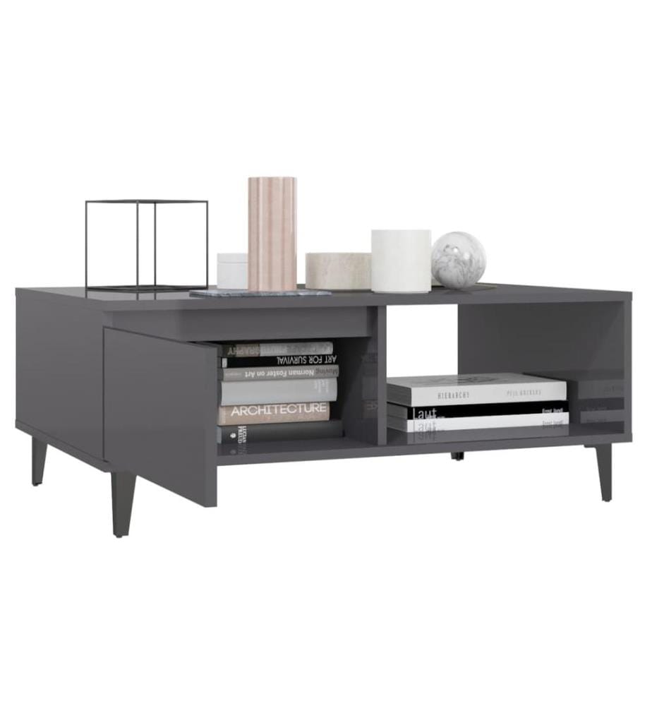 Table basse gris brillant 90x60x35 cm bois d'ingénierie