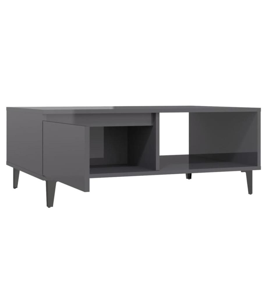 Table basse gris brillant 90x60x35 cm bois d'ingénierie