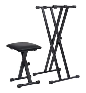 Kit de support de clavier à empattement double et tabouret Noir