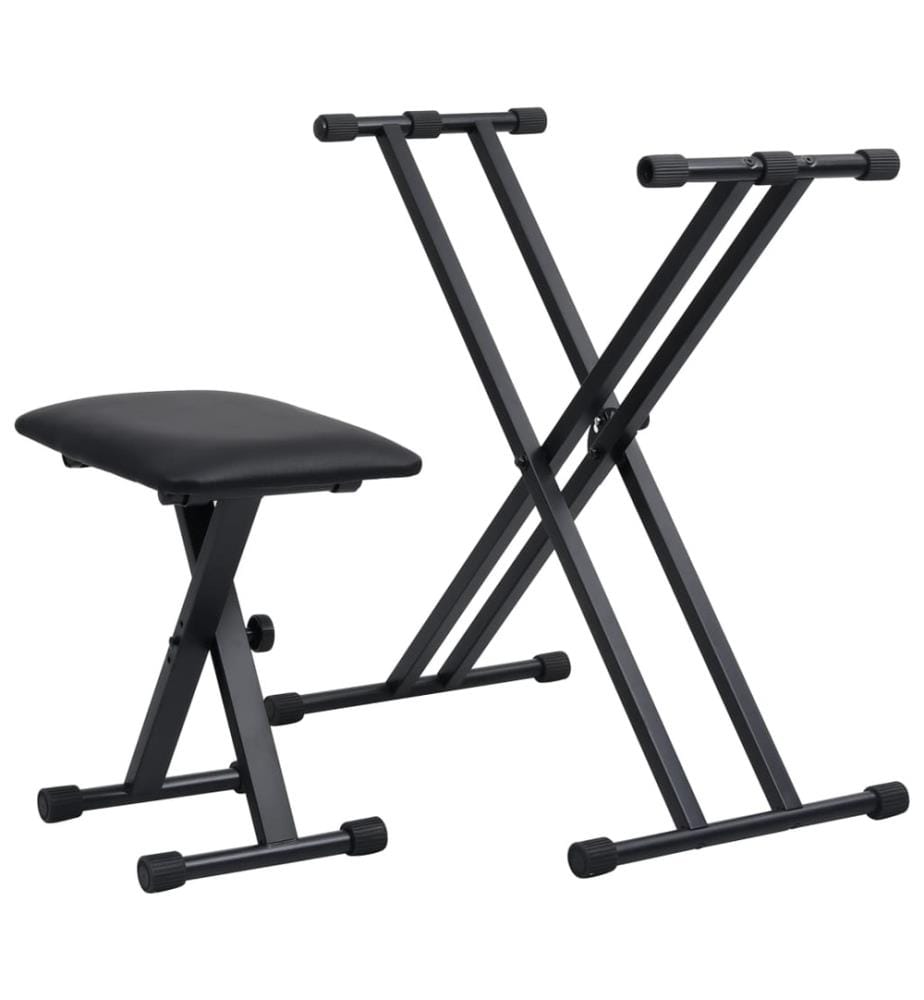 Kit de support de clavier à empattement double et tabouret Noir