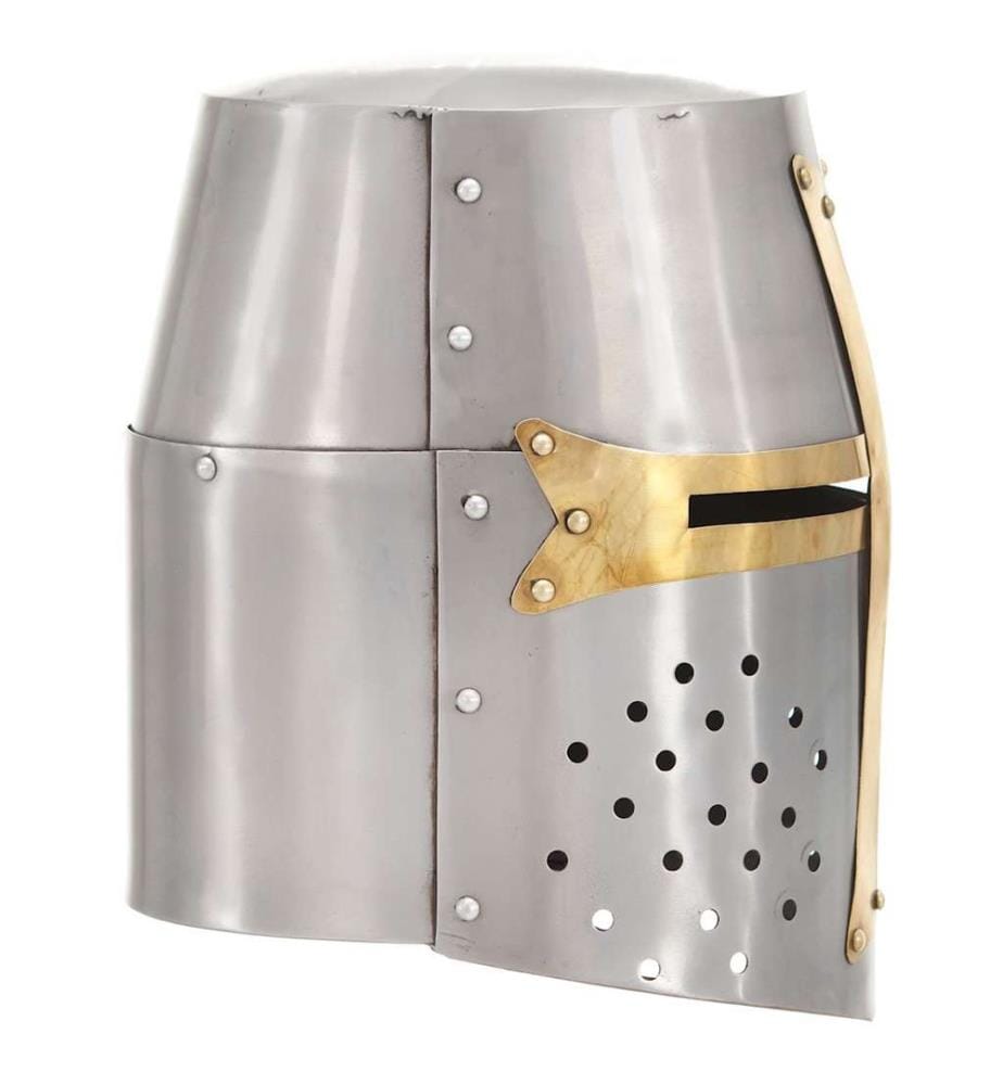 Mittelalterlicher Kreuzritter-Helm Antik Replik LARP Silbern Stahl