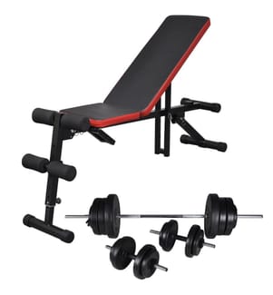 Hantelbank Verstellbar mit Langhantel Kurzhantel Set 60,5 kg