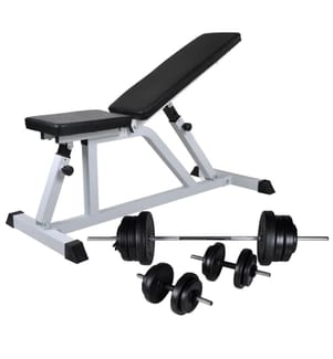 Hantelbank mit Langhantel und Kurzhantel Set 60,5 kg