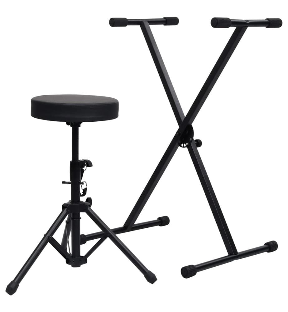 Ensemble de support de clavier et de tabouret Noir