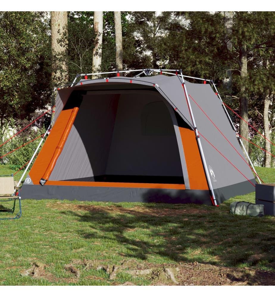 Campingzelt 4 Personen Grau und Orange Quick Release