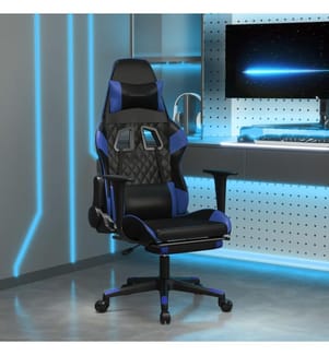 Gaming-Stuhl mit Fussstütze Schwarz und Blau Kunstleder