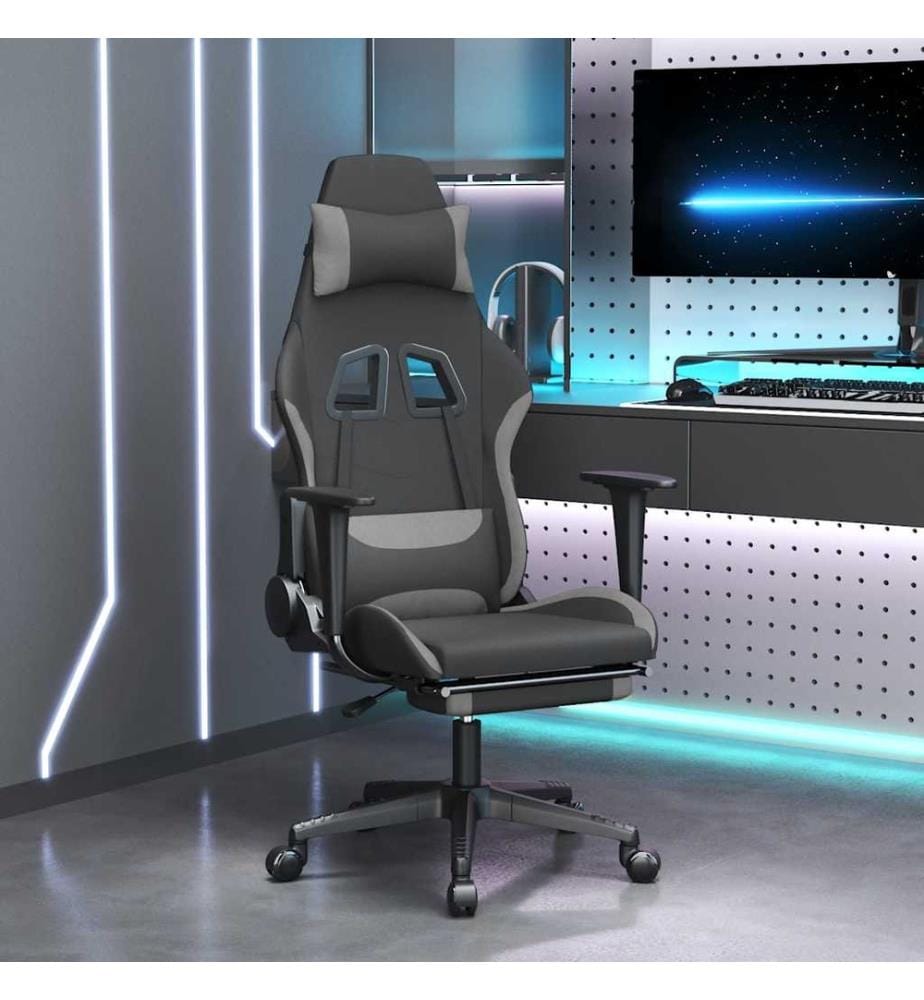 Gaming-Stuhl mit Massage & Fussstütze Schwarz und Hellgrau Stoff