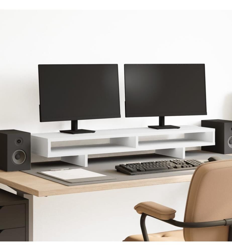 Support de moniteur blanc 100x27x15 cm bois d'ingénierie