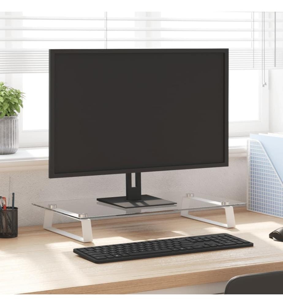 Monitorständer Weiss 60x35x8 cm Hartglas und Metall