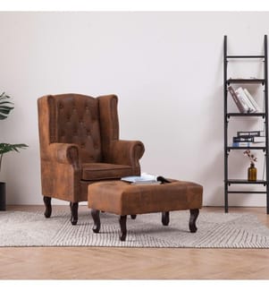 Fauteuil Chesterfield et repose-pieds Marron Similicuir daim