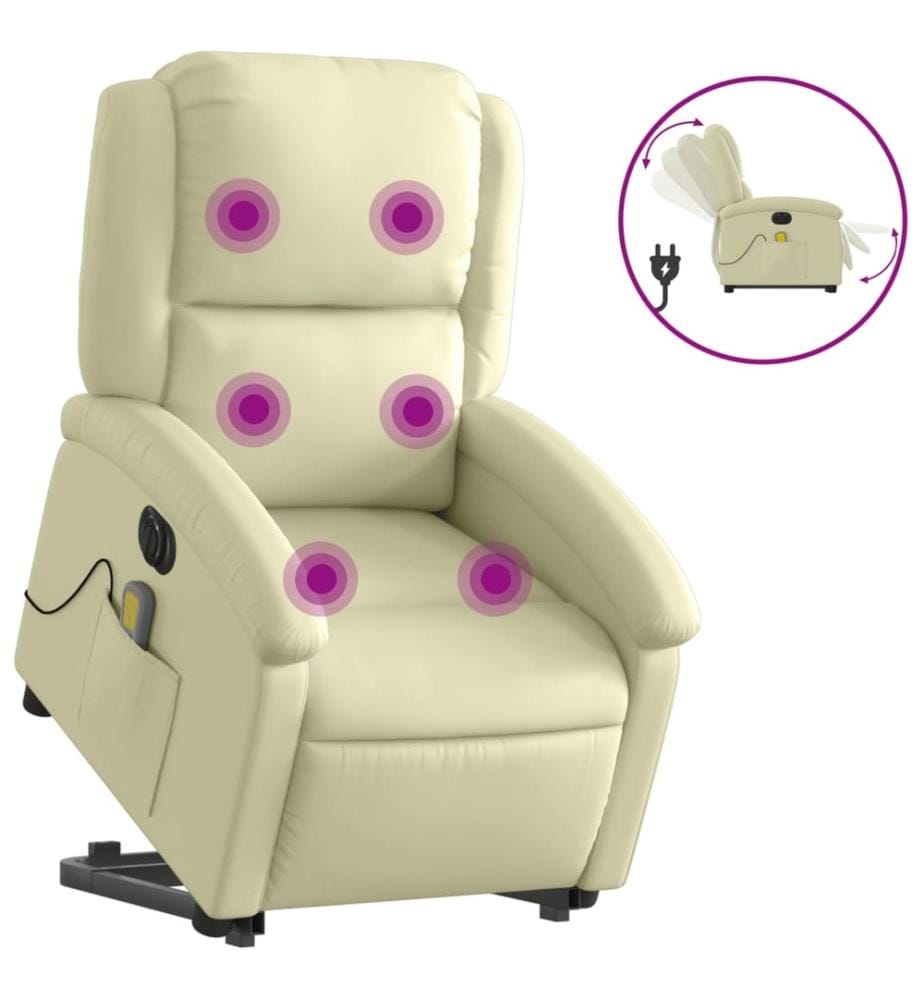 Massagesessel mit Aufstehhilfe Elektrisch Creme Echtleder