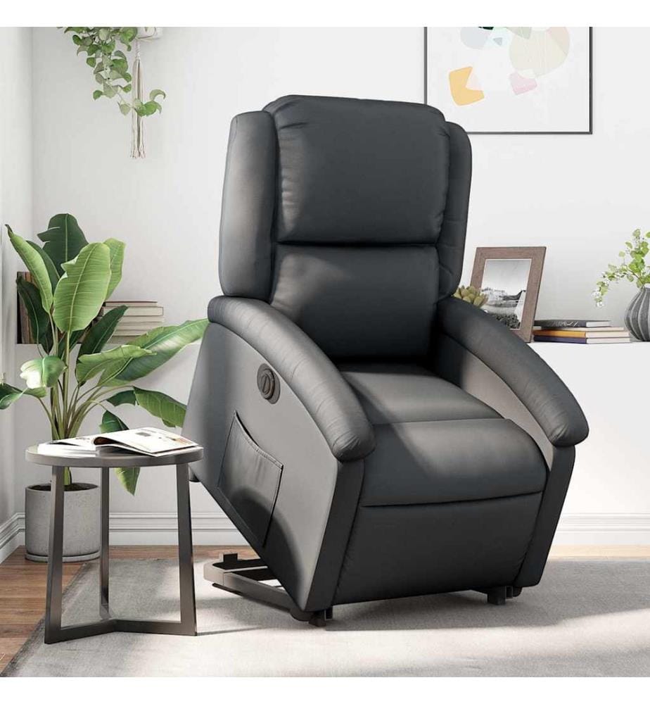 Relaxsessel mit Aufstehhilfe Elektrisch Schwarz Echtleder