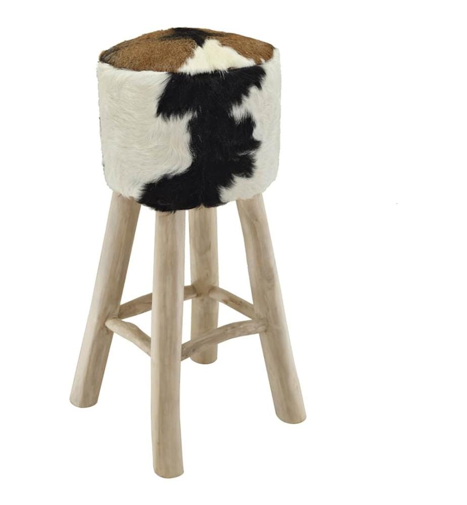 Barhocker Ziegenleder und Teak Massivholz